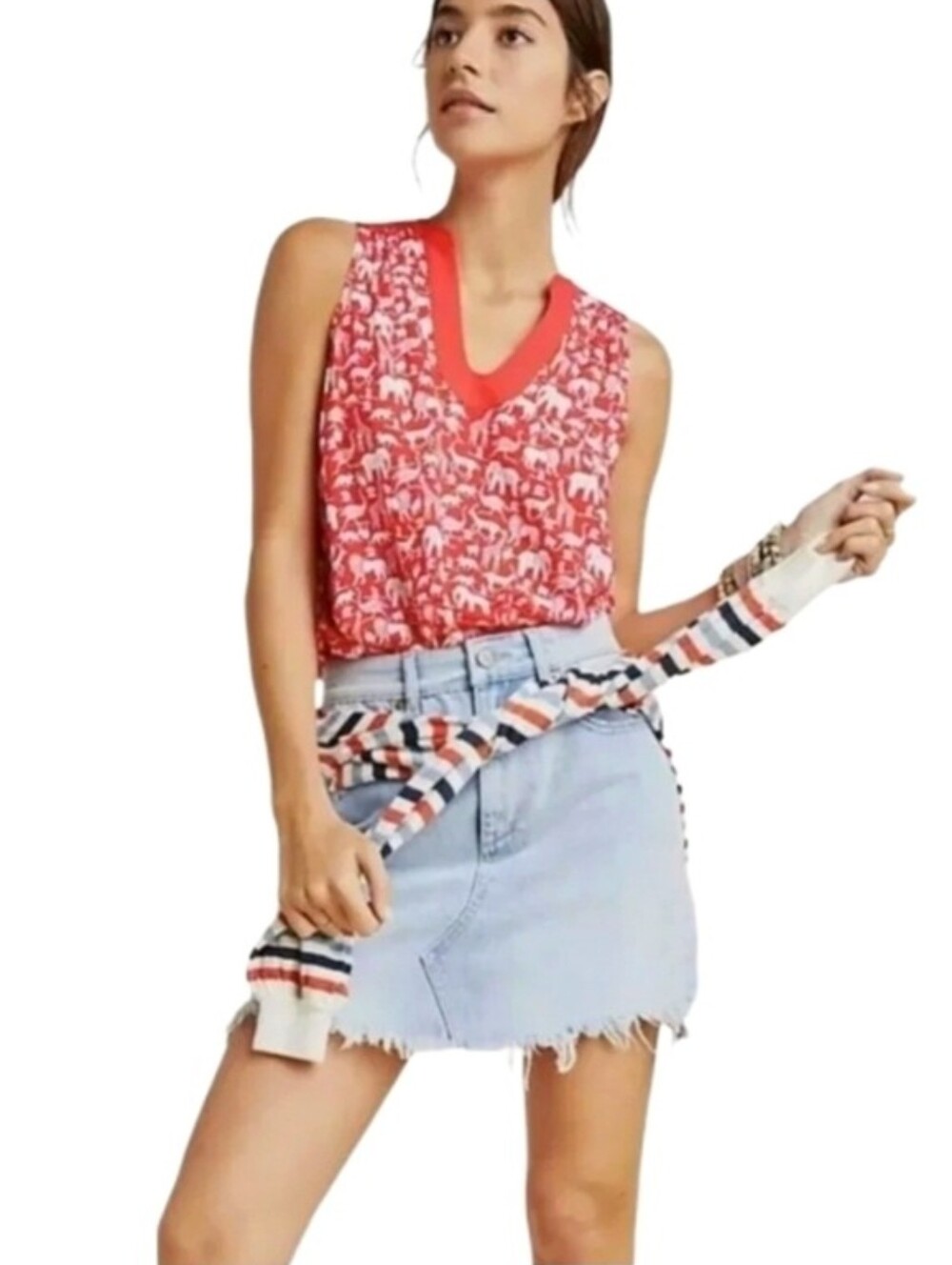 Maeve By Anthropoligie Melange Safari Top Red Size 4